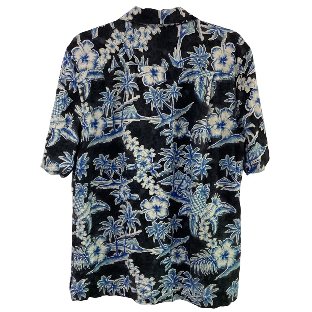 Batik Bay men's Medium Silk Blend Tropical Aloha Print Blue white Button down - Picture 2 of 5